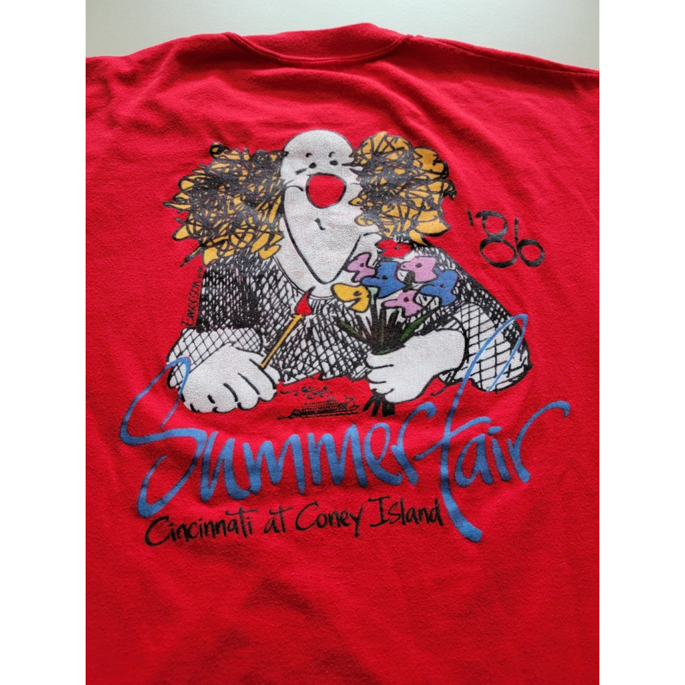 Vintage 1986 Cincinnati Coney Island Summer Fair Clown T Shirt Red Sz M *flaws*